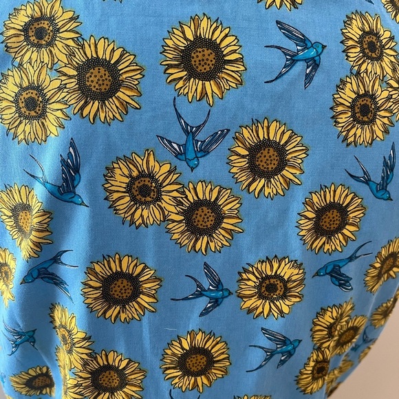 [US10]Lindy Bop Stephanie Sunflower Bird Blue Mid Dress Waist Belt V Done - Picture 6 of 13
